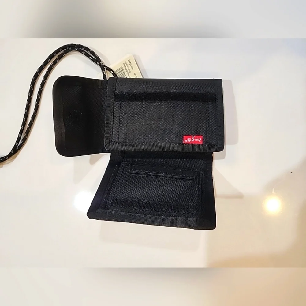 Mens Levi's Secure Tri-fold Wallet Black Tall Polyester Coin Wallets Pouch